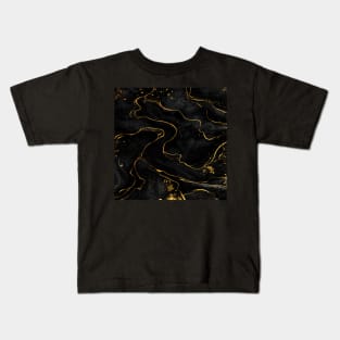 Trendy Black and Gold marble watercolor modern art Blush Gold and Black abstract Kids T-Shirt